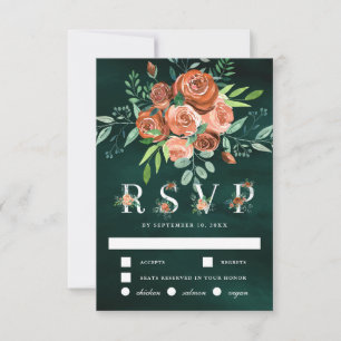 Cartons Réponse Terracotta Florale Émeraude Mariage Orange Brûlé