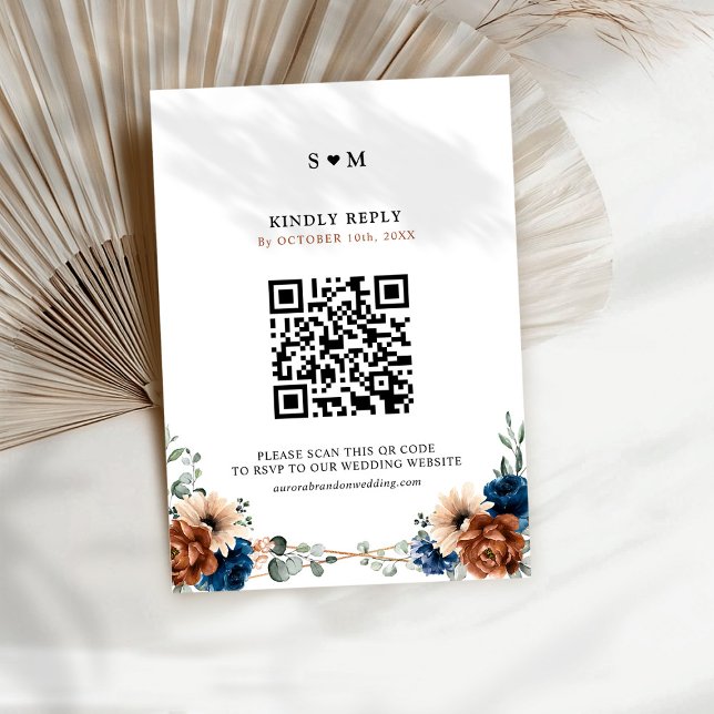 Cartons Réponse Terracotta Marine Bleu Vert Mariage géométrique (Terracotta Navy Blue Greenery Geometric Wedding RSVP Card)