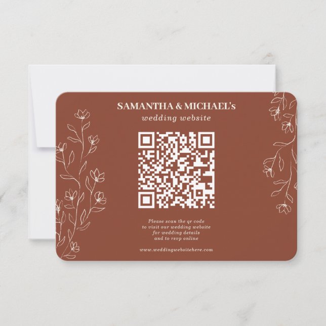 Cartons Réponse Terracotta minuscule Floral Qr Site Mariage Détail (Devant)