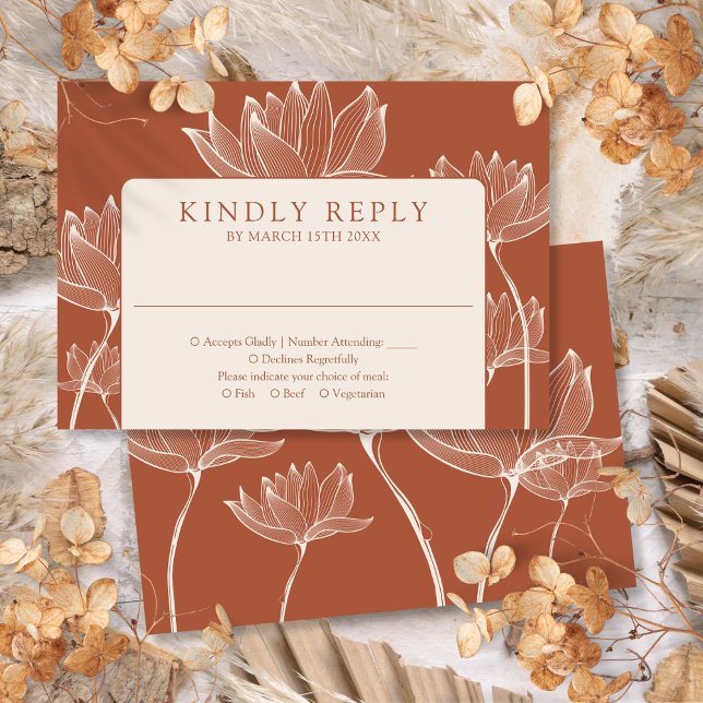 Cartons Réponse Terracotta Moderne Botanique Mariage Floral (Terracotta Modern Botanical Floral Wedding RSVP Card)