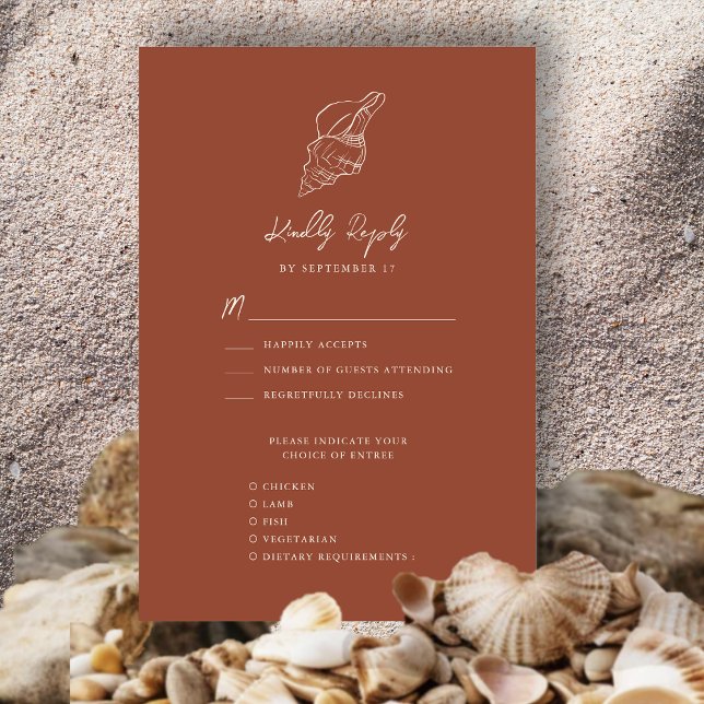 Cartons Réponse Terracotta Seashell Beach Destination Mariage (Créateur téléchargé)