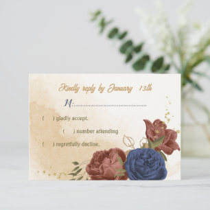 Cartons Réponse terre cuite bleu marine fleuri mariage
