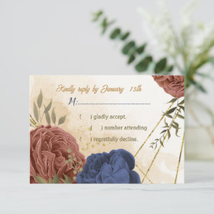 Cartons Réponse terre cuite bleu marine fleuri mariage