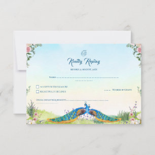 Cartons Réponse Thème de mariage indien floral bleu élégant Paon