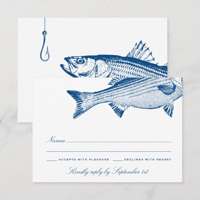Cartons Réponse Thème de pêche au bar rayé Mariage élégant (Devant / Derrière)