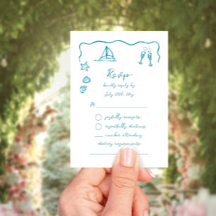 Cartons Réponse Thème Whimsical Simple Main Dessinée Blue Beach