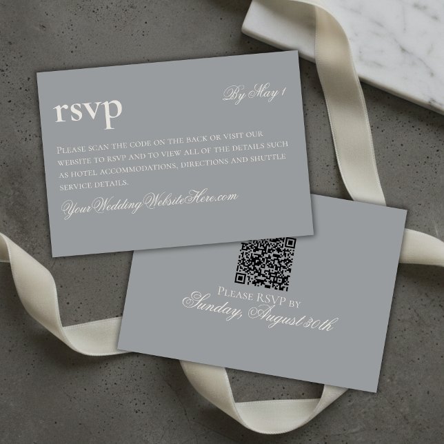 Cartons Réponse Timeless Old Money Grey Mariage QR (Timeless Old Money Grey Wedding QR RSVP Card)