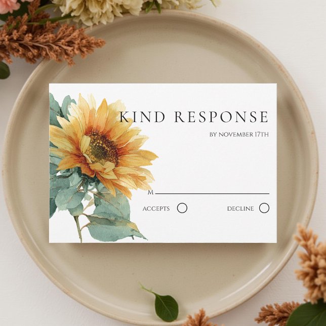 Cartons Réponse Tournesol à l'aquarelle Code QR Élégant Mariage (Créateur téléchargé)