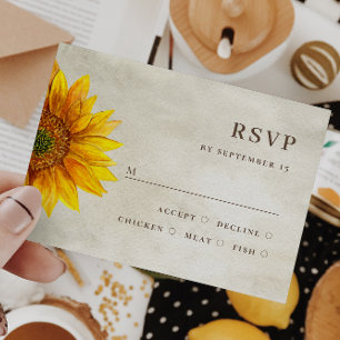 Cartons Réponse Tournesol à l'aquarelle. Mariage rustique floral d