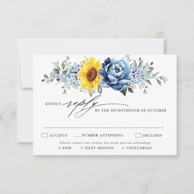 Cartons Réponse Tournesol Dusty Blue Slate Peony Mariage floral (Devant)