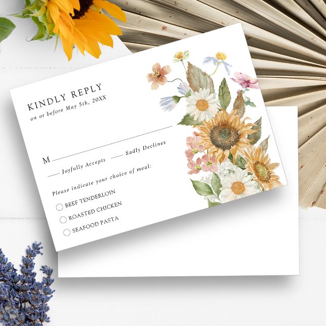 Cartons Réponse Tournesol Élégant (Elegant Watercolor Sunflower Wildflowers Floral RSVP Card by Painted Paperie
)