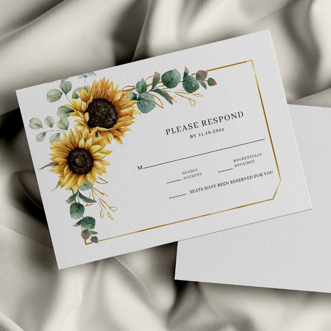 Cartons Réponse Tournesol Eucalyptus Flore Vert (Floral Sunflower Eucalyptus Wedding Response RSVP Enclosure Card)