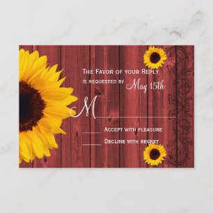 Cartons Réponse Tournesol rustique Rouge Grange de bois Mariage RS