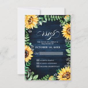 Cartons Réponse Tournesols rustiques Mariage bleu marine