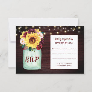 Cartons Réponse Tournesols rustiques Mason Jar Mariage en bois RSV