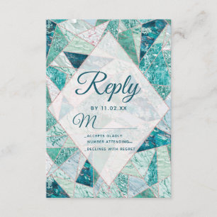 Cartons Réponse Triangles en mosaïque turquoise Mariage moderne RS