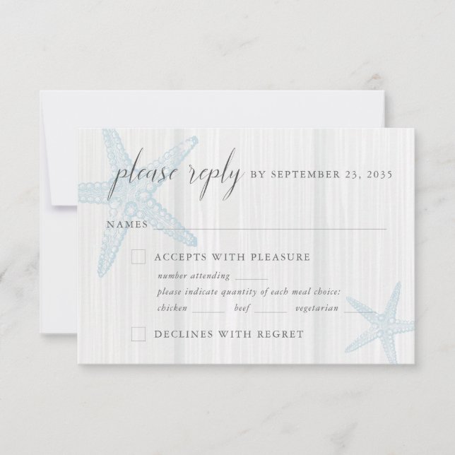 Cartons Réponse Tropical Beach Starfish Rustic Blue Meal Choice (Devant)