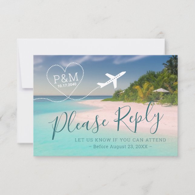 Cartons Réponse Tropical Beach Wedding Heart Airplane Destination (Devant)