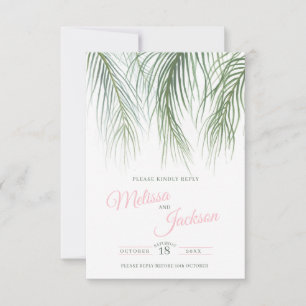 Cartons Réponse Tropical fronds feuillage vert rose mariage