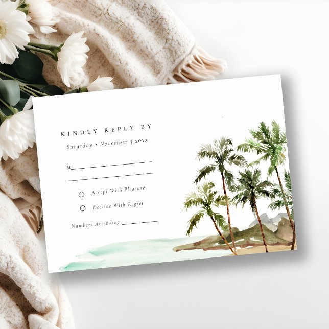 Cartons Réponse Tropical Rustique Palm Trees Beach Sand Mariage (Créateur téléchargé)