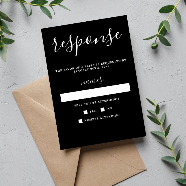 Cartons Réponse True Simplicity Black Minimalist Wedding (Créateur téléchargé)