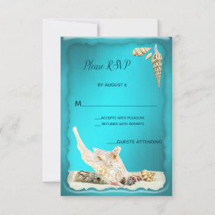 Cartons Réponse Turquoise Blue Aqua Turquoise Seashell Wedding RSV