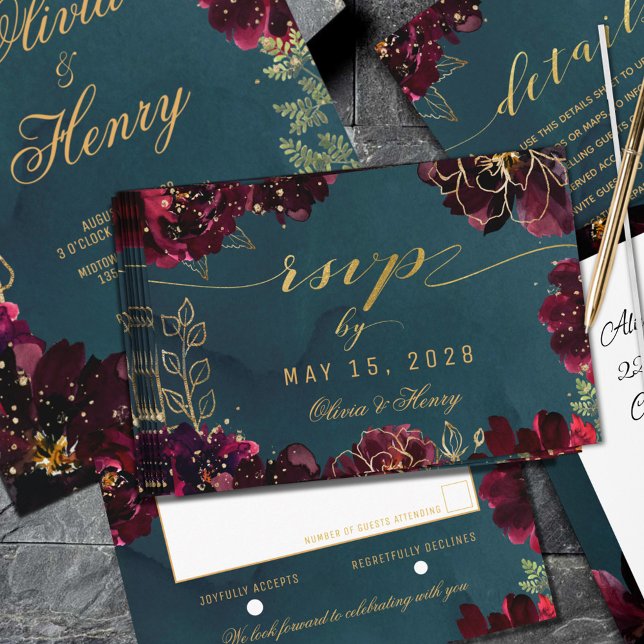 Cartons Réponse Turquoise Bordeaux Bijoux Ton Mariage Pas de choix (Créateur téléchargé)