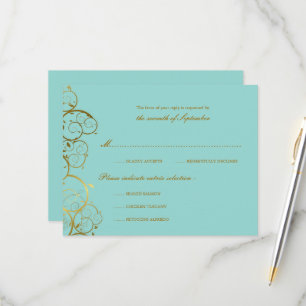 Cartons Réponse Turquoise & Classy Golden Spirals Mariage élégant