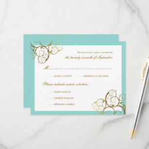 Cartons Réponse Turquoise & Classy Golden Spirals Mariage élégant