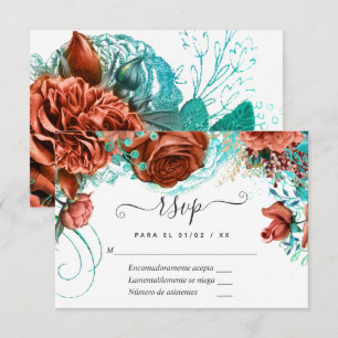 Cartons Réponse Turquoise Espagnol - Mariage Floral Sarcelle et Co