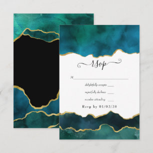 Cartons Réponse Turquoise et Gold Strata Agate Mariage