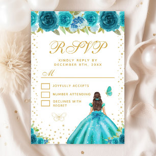 Cartons Réponse Turquoise Floral Brunette Hair Princesse Sweet six