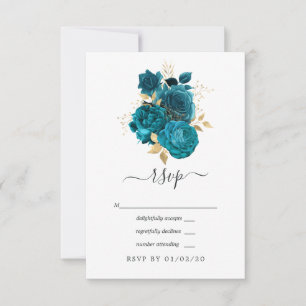 Cartons Réponse Turquoise - Mariage Floral Turquoise et Or