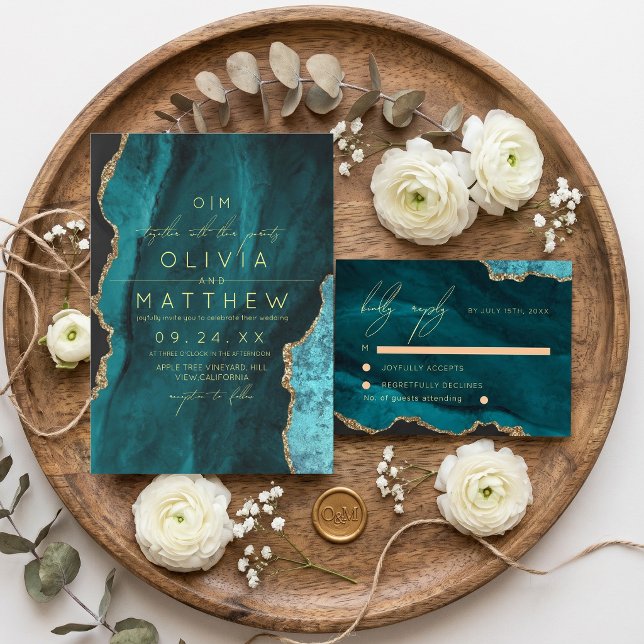 Cartons Réponse   Turquoise Moderne  Photo De Mariage  (Créateur téléchargé)