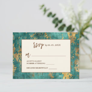 Cartons Réponse Turquoise or Elegant Abstrait Aquarelle Mariage