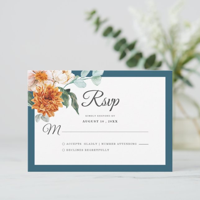 Cartons Réponse Turquoise Rustique bleu brûlé Orange Mariage de au (Debout devant)