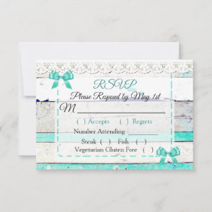 Cartons Réponse Turquoise Turquoise gris rustique mariage en bois 