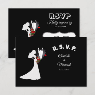 Cartons Réponse Tuxedo Suit & Bride Mariage Silhouette