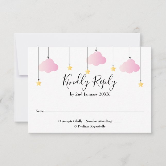 Cartons Réponse Twinkle Twinkle Star rose fille Baby shower (Devant)