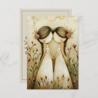 Cartons Réponse Two Brides Hand Drawn Pencil Illustration