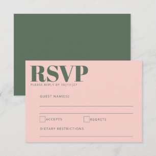 Cartons Réponse Typographie Gras Blush Pink Green Mariage moderne