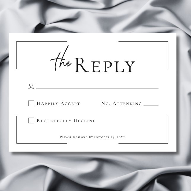 Cartons Réponse Typographie minimale Mariage photo noir et blanc (Minimal Typography Black & White Wedding RSVP Card)