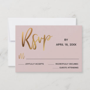 Cartons Réponse Typographie minimaliste de Faux Gold Dusty Rose Ma