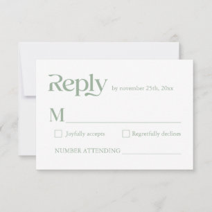 Cartons Réponse Typographie minimaliste moderne Sage Mariage vert