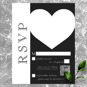 Cartons Réponse Typographie moderne Black White Heart Mariage QR