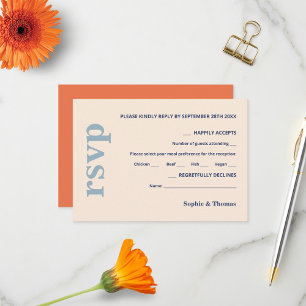 Cartons Réponse Typographie moderne Gras Mariage Dusty Blue Aprico