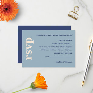 Cartons Réponse Typographie moderne Gras Mariage Dusty Blue Navy