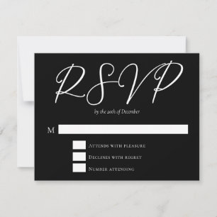 Cartons Réponse Typographie noir blanc simple Mariage hiver chic