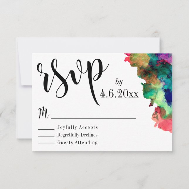 Cartons Réponse Typographie noire avec peinture couleur d'aquarell (Devant)