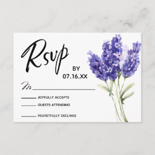 Cartons Réponse Typographie RSVP, Fleurs d'aquarelle Lavande